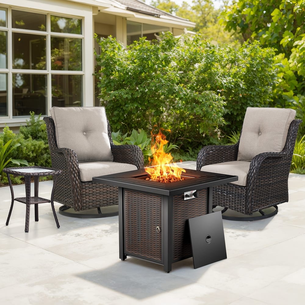 Gymojoy 4-Piece Outdoor Fire Pit Set with 2 Swivel Chairs & Side Table for Patio, Deck, Garden
