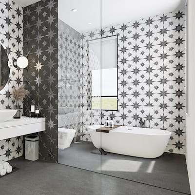 Merola Tile Stella Luxe Nero 9-3/4" x 9-3/4" Porcelain Floor and Wall Tile