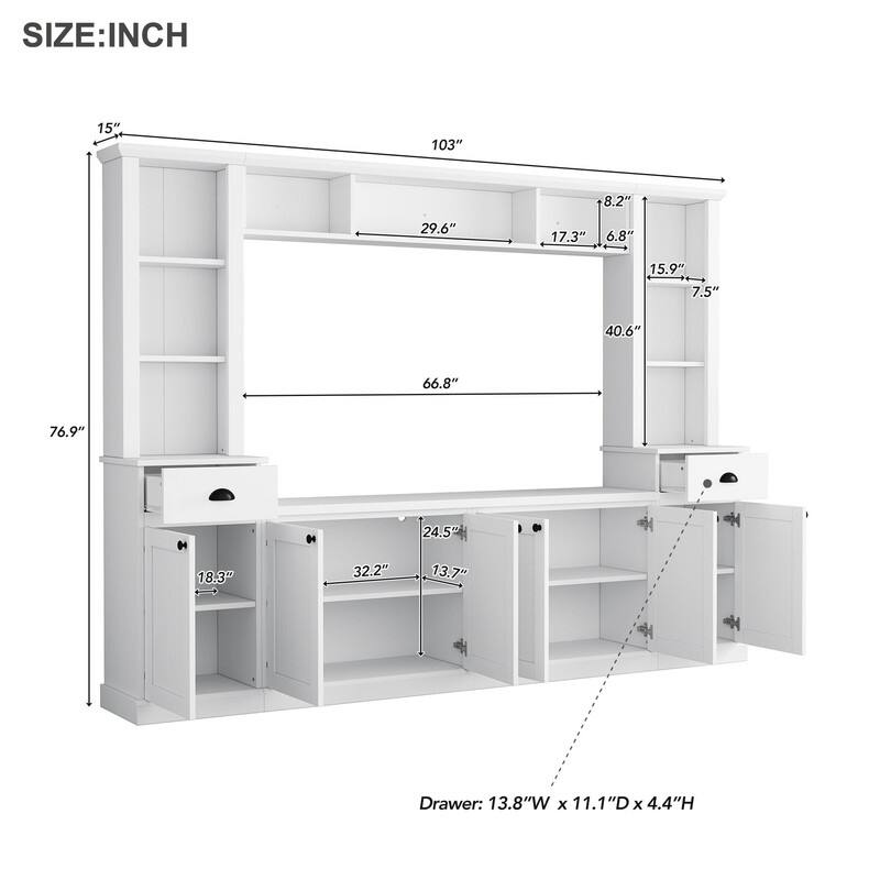 Minimalist Entertainment Wall Unit Set with Bridge for TVs Up to 75'',Adjustable Shelves