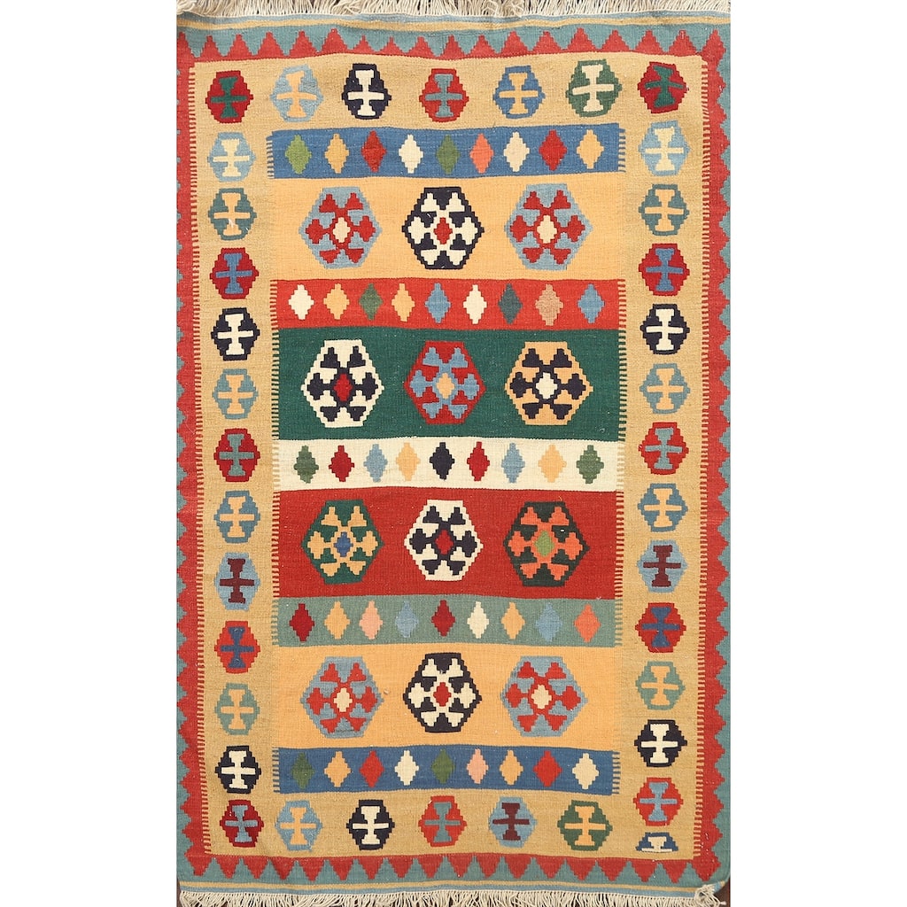 South-western Tribal Kilim Shiraz Persian Wool Area Rug Flat-woven - 3'5" x 5'0"