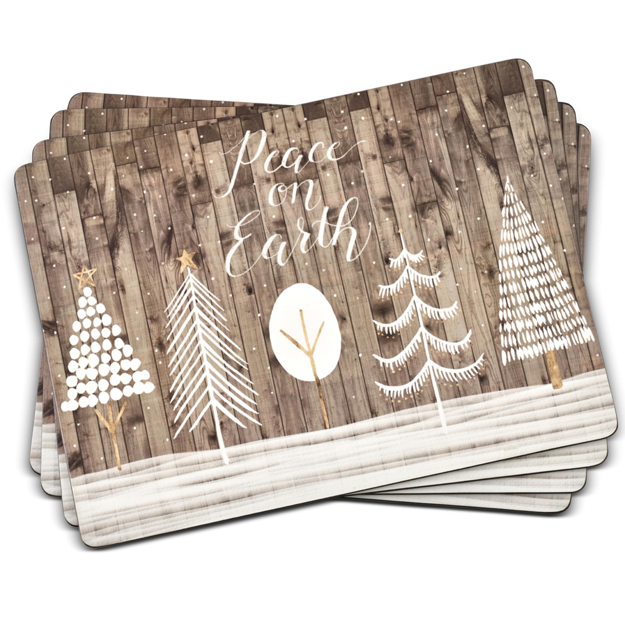 Pimpernel Rustic Placemats Cork Backed Boards Table Mats Snow Tree Heat Resistant - 15.7" L x 11.7" W