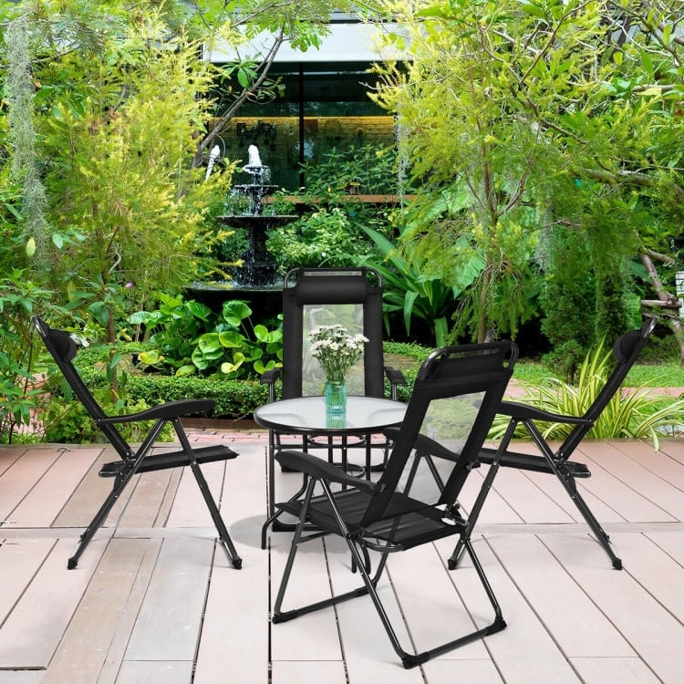 4 Pcs Patio Garden Adjustable Reclining Folding Chairs with Headrest - 28" x 23" x 40" (L x W x H) - Black