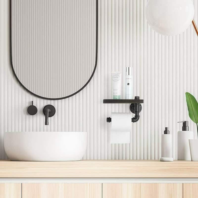 Wall Mounted Toilet Paper Holder with Shelf and Cast Iron Pipe