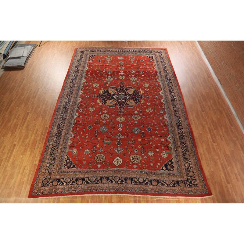 Hand Knotted Oriental 100% Wool Carpet Traditional Medallion Oranges & Rust Sultanabad Area Rug - 18' 0'' X 12' 0''