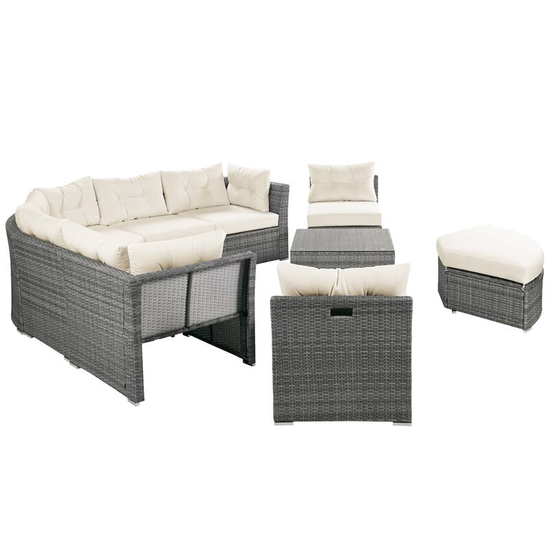 9-Piece Outdoor Patio Sectional Sofa Set with Coffee Table, Free Combination