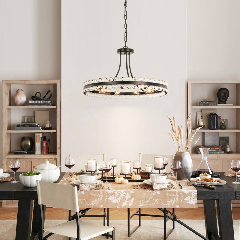 9-Light Modern Glam Round Traditional Crystal Chandelier, Flush Mount or chandelier Installation