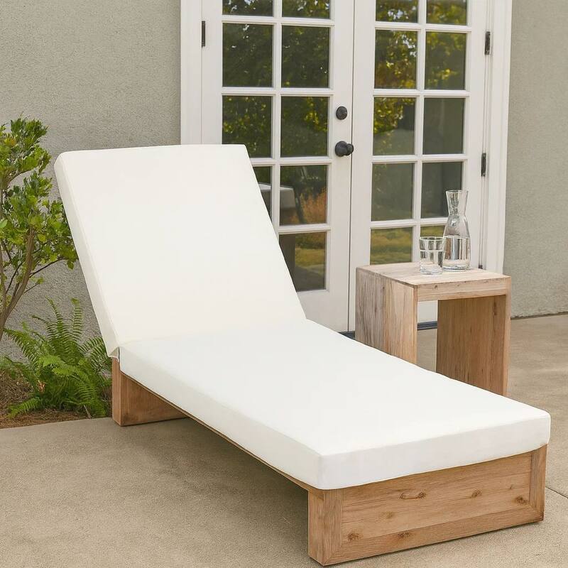 Chaise Lounger Cushion, 76 Inch, PU Foam, Cream Waterproof Fabric