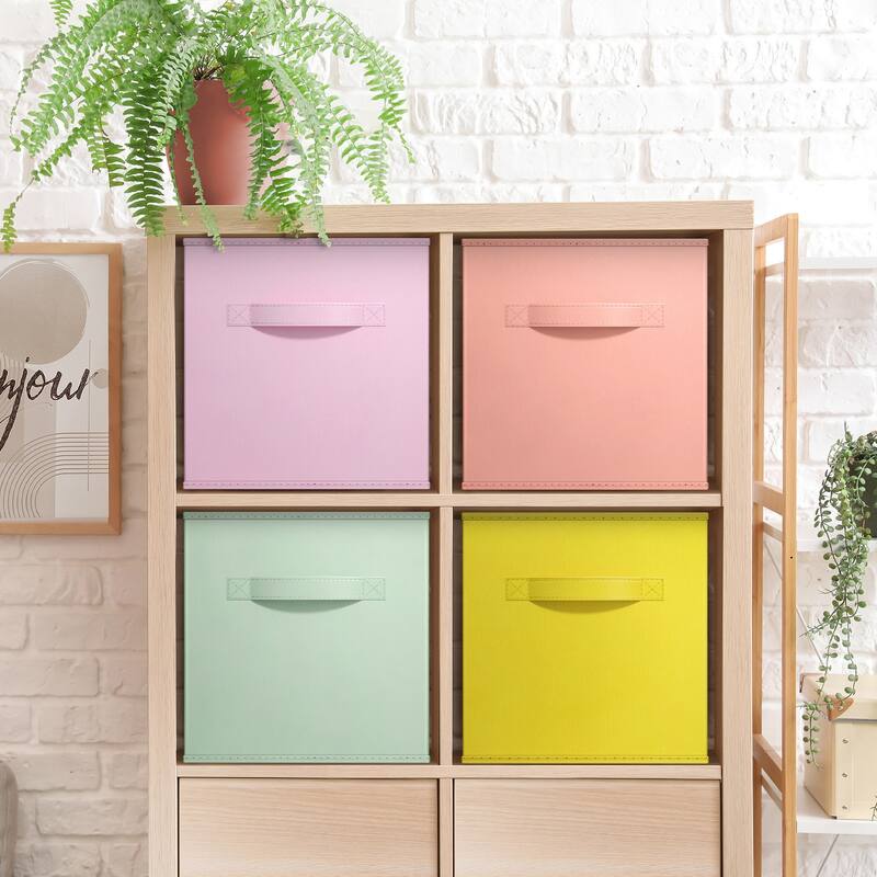 Sorbus Kids & Nursery Collapsible Cube Fabric Storage Bins (10.5" x 10.5"), 4 Pack, (Pastel Colors)