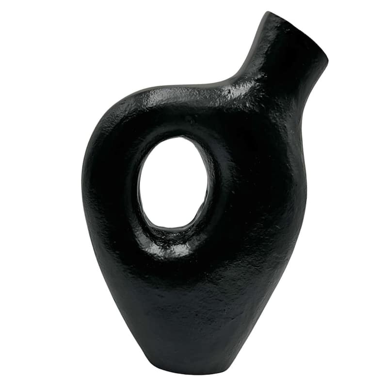 12 Inch Tall Decorative Handmade Aluminum Jug Flower Vase in Black