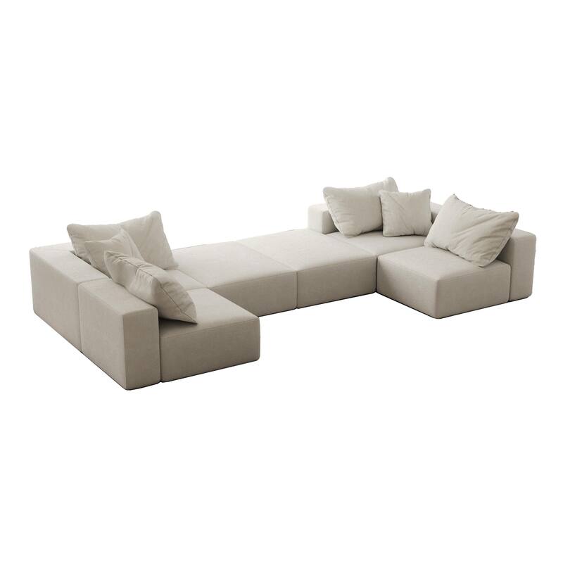 Modular L Shaped Sectional Sofa with Ottoman, Oversized Chenille Cloud Sofa, Upholstered 6 Seater Sofa with 6 Pillows