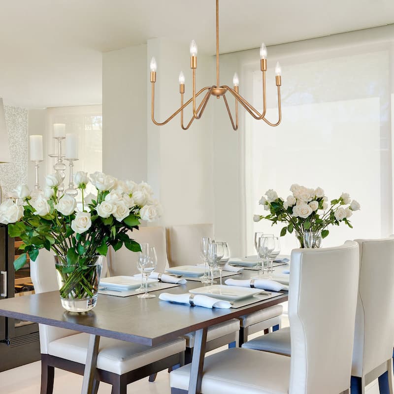 Rustic Antique Gold Chandelier Linear Pendant Lighting 6-light Metal Candle Chandelier for Dining Room