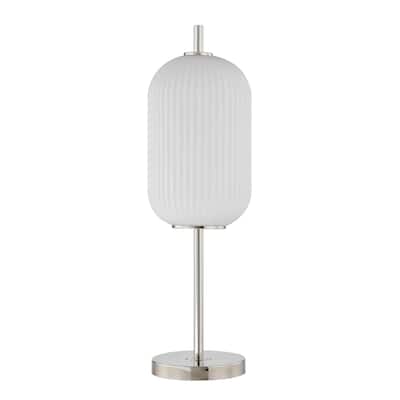 Aimy 27 Inch Table Lamp, LED Glass Shade, Metal, Chrome and White Finish