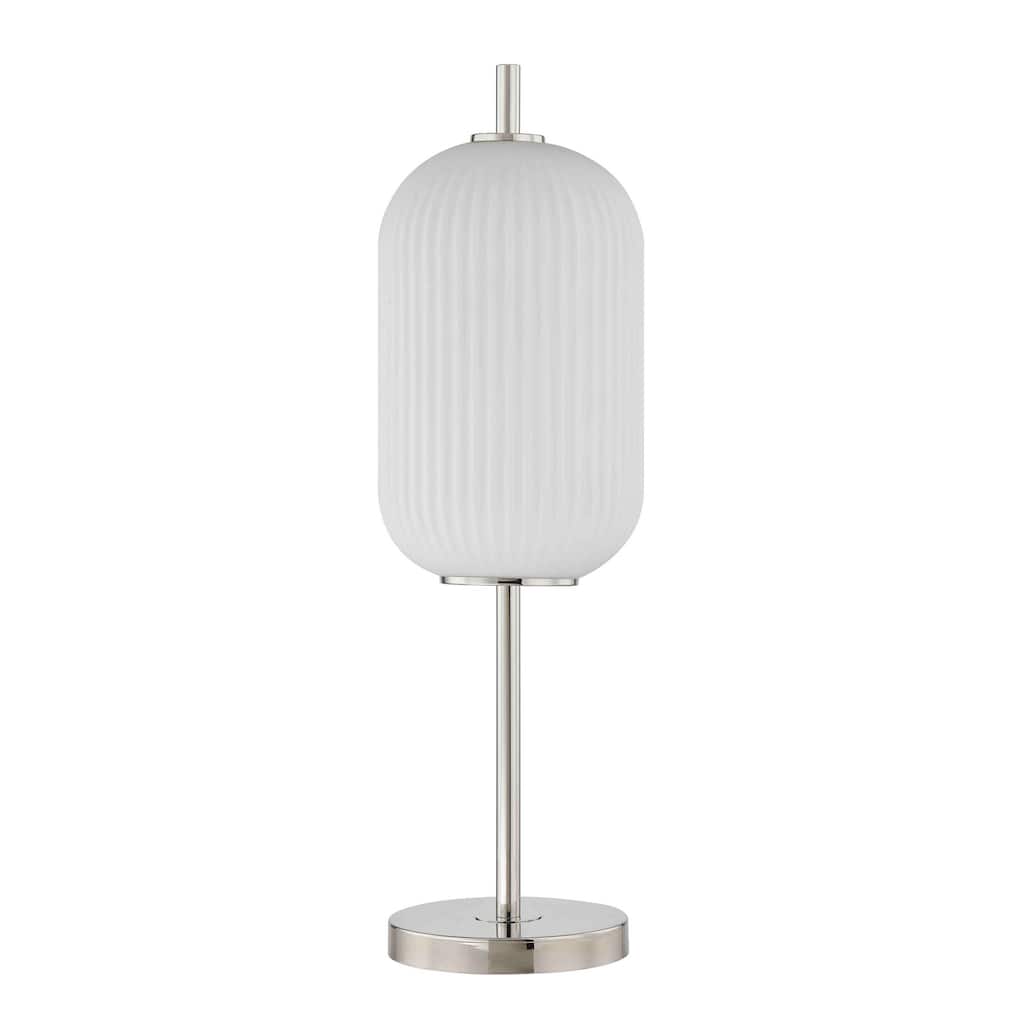 Aimy 27 Inch Table Lamp, LED Glass Shade, Metal, Chrome and White Finish