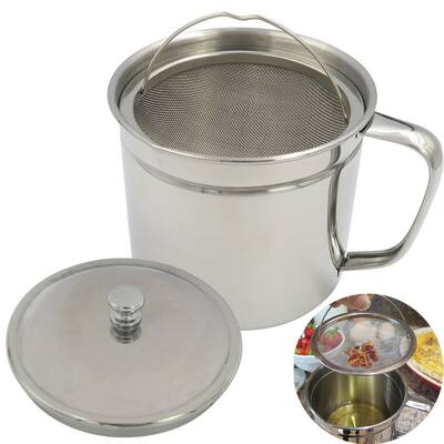 Evelots Oil Storage Can Strainer-Container-Bacon Grease Keeper-Stainless-5 Cups - Set of 1