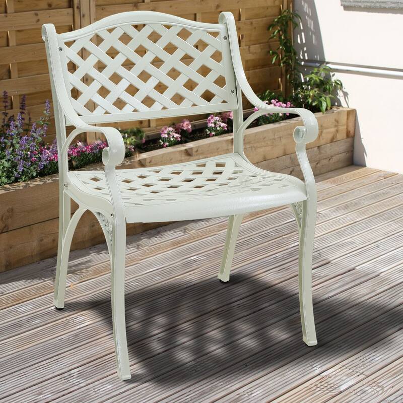 Clihome Outdoor Cast Aluminum Arm Dining Chair (Set of 2)