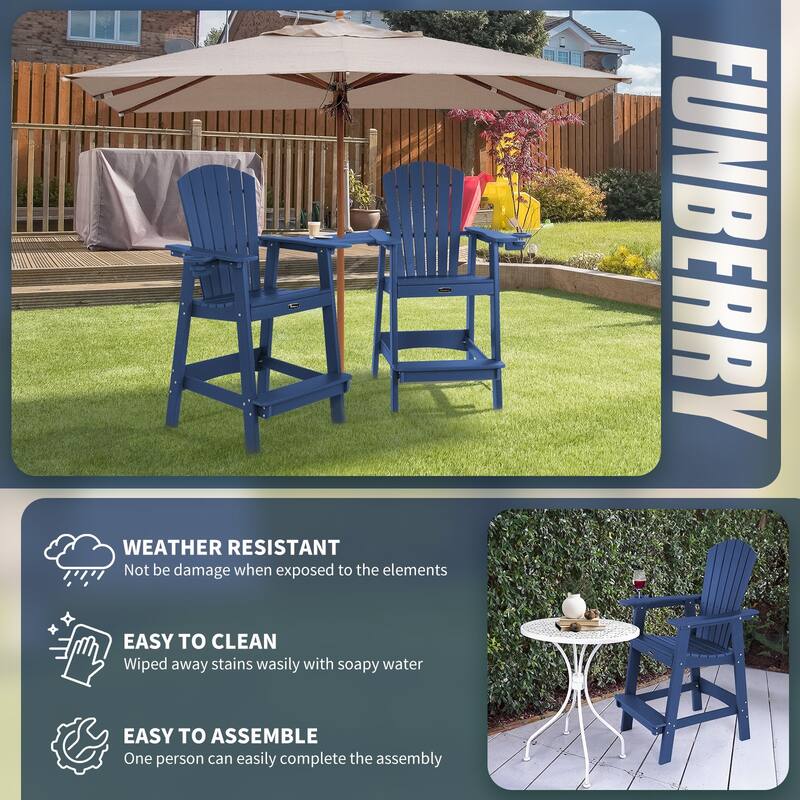Vrakae Tall Adirondack Bar Stool Chair with Connecting Tray
