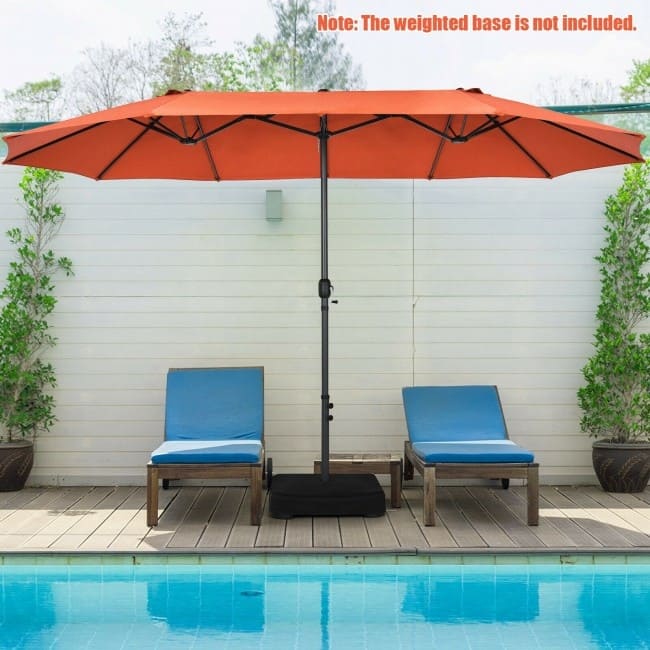15 Feet Patio Double-Sided Umbrella with Hand-Crank System - 15.4' x 9.2' x 8.0' (LxWxH)