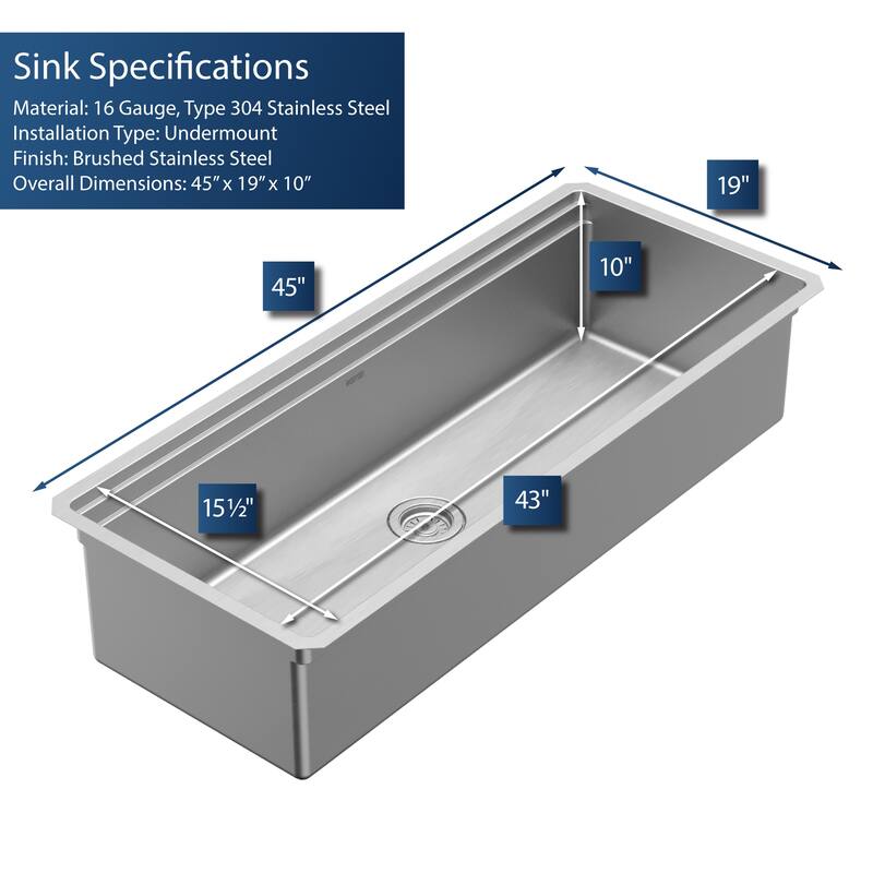 Karran 45" Undermount WS-90 Single Bowl 16 Gauge Stainless Steel Workstation Kitchen Sink