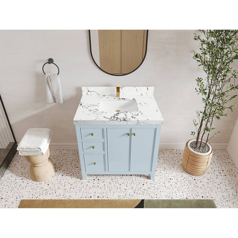 Willow Collections 36 in. W x 22 in. D Chicago Center Sink Right Bathroom Vanity with Countertop - 2"Viola Night - Blue Heather