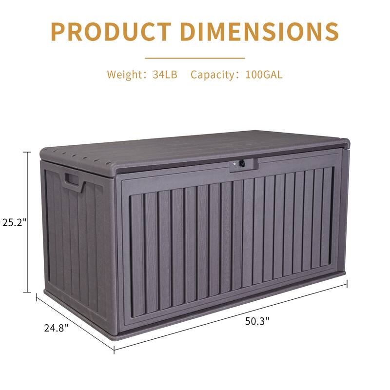 Dual-Wall Resin Outdoor Deck Box Plastic Patio Storage Box Lockable Storage Containers with Side Handles for Patio Furniture