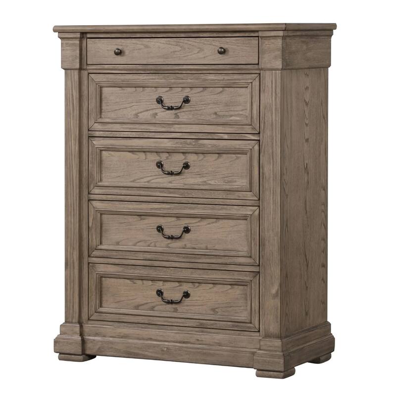 Roi Tall Dresser Chest, 5 Drawers Metal Handles, Weathered Gray