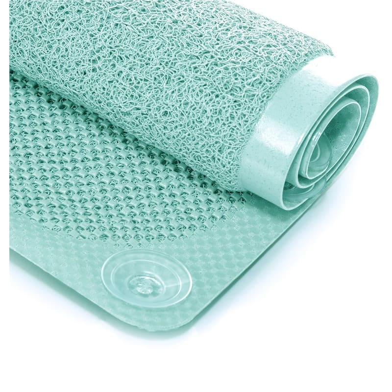 Turquoise Blue Loofah Shower Tub Mat With Non-Slip Suction Cups - 29" x 17"