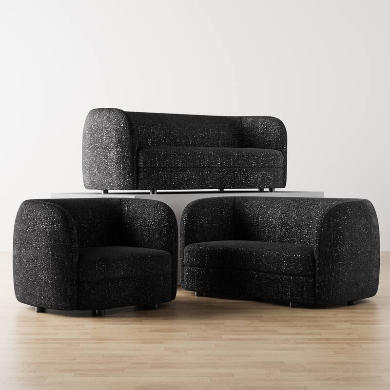 Furniture of America Ophelia Modern Curved Arms Boucle Sofa Set with Round Wooden Legs, 2-Piece or 3-Piece Options