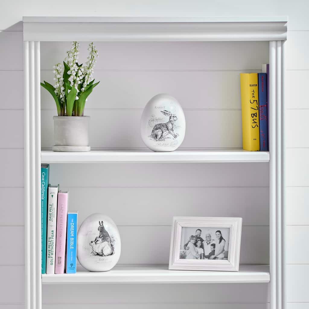 6" Dolomite Egg With Bunny Print Set of 2