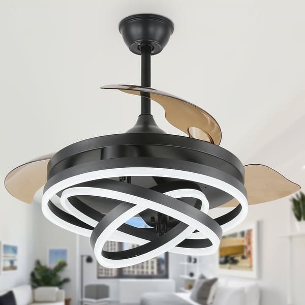 slide 2 of 19, Cusp Barn 42" Retractable Ceiling Fan with Lights and Remote DIY Shape Fandelier Modern Silent DC Motor LED Ceiling Light 42-In - Matte Black