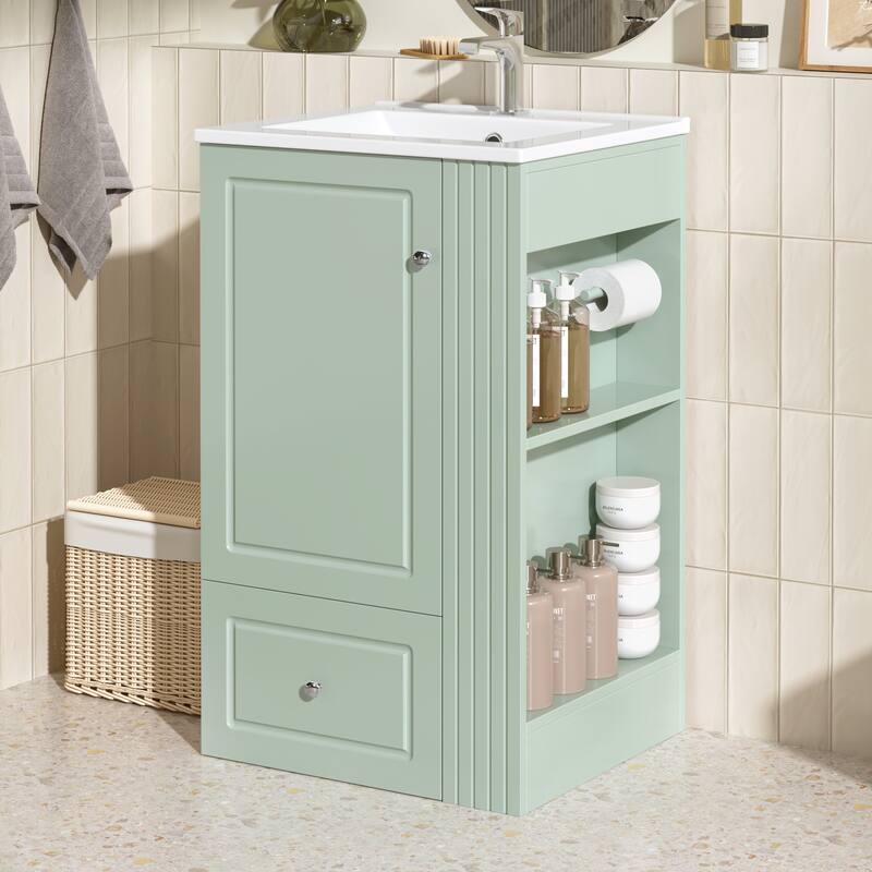Roomfitters 20" Bathroom Vanity with Sink, Soft-Close Drawer, Side Open Shelves & Pinewood Towel Bar - Green