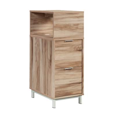 Brown File Cabinet with 2 Full-Extension Drawers and Elevated Shelf for Office