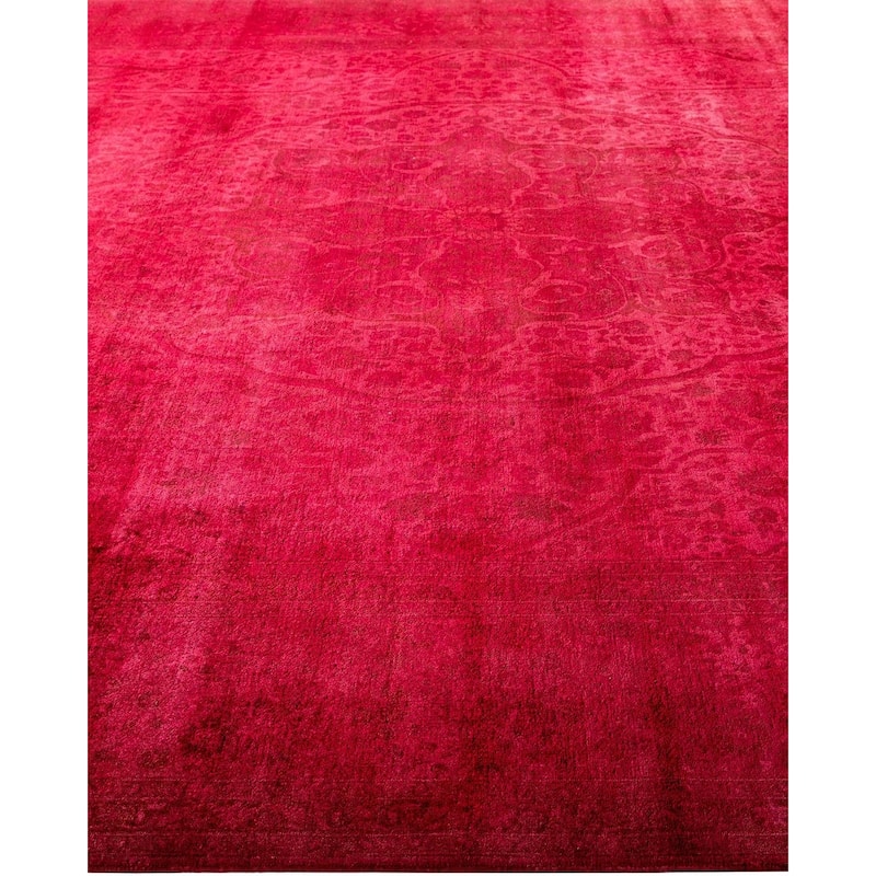 Overton Hand Knotted Wool Vintage Inspired Modern Contemporary Overdyed Pink Area Rug - 9' 2" x 12' 6"
