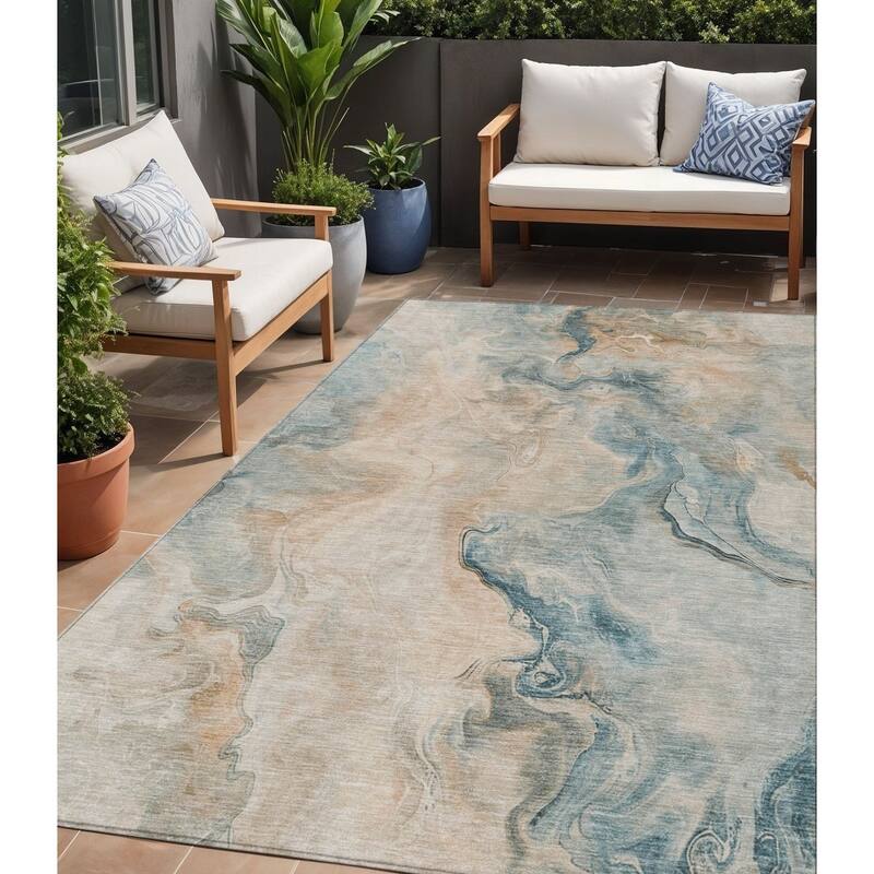 HomeRoots Abstract Modern Rectangle Outdoor Rug - 5' X 8'