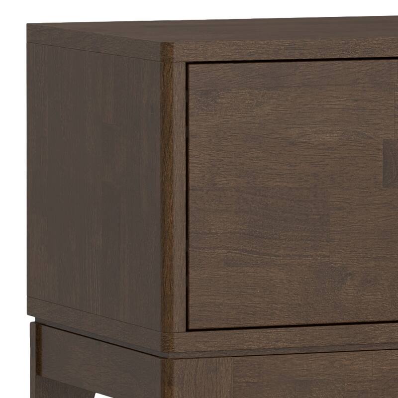 WYNDENHALL Pearson SOLID HARDWOOD 72 inch Wide Modern TV Media Stand in Walnut Brown For TVs up to 80 inches