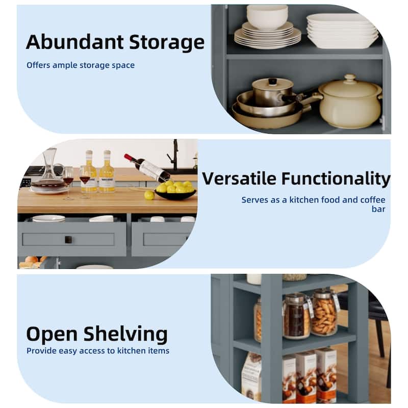 45" Rolling Kitchen Island with Storage & Drawers, Extendable Bar Table with Lockable Wheels