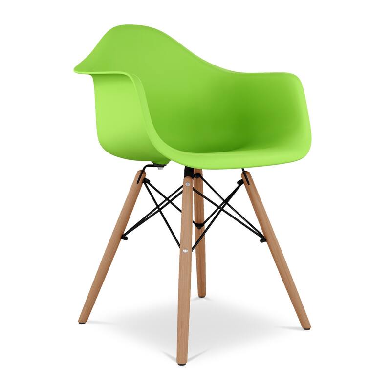 Blue And Natural Heavy Duty Plastic And Solid Wood Dining Arm Chair