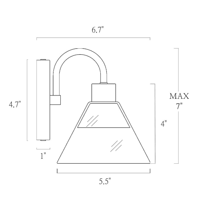Petia Modern Farmhouse 1-Light Wall Scocnes Glass Bathroom Vanity Lights with Cone Shade - L 5.5" x D 6.7" x H 6.7"