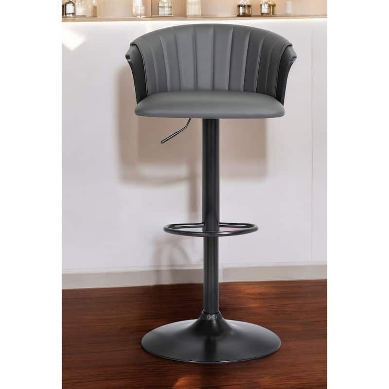 Gray and Black Faux Leather with Metal Swivel Adjustable Height Bar Chair - Gray