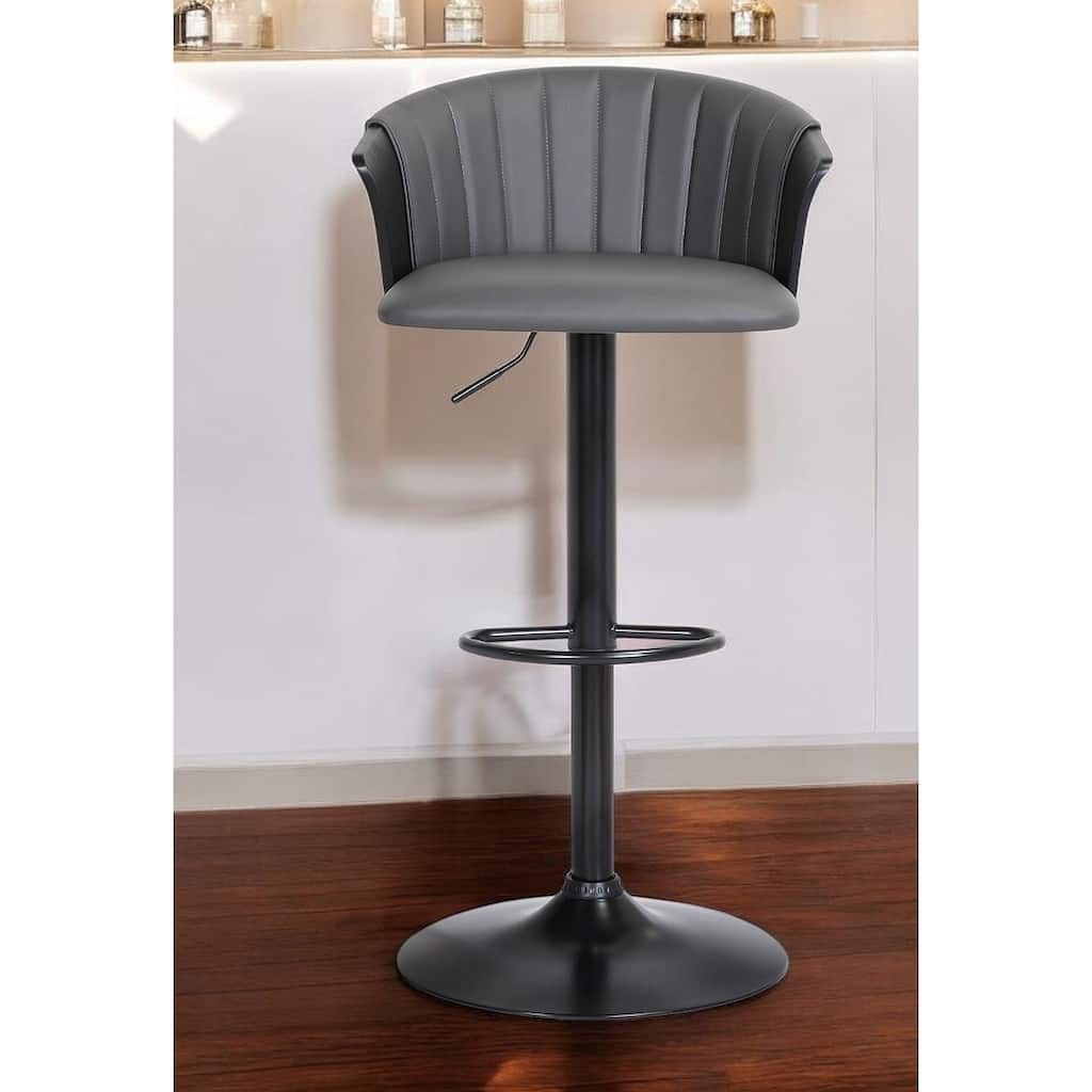 Gray and Black Faux Leather with Metal Swivel Adjustable Height Bar Chair