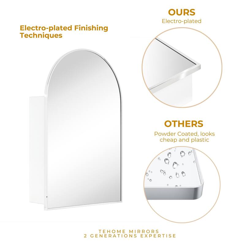 TEHOME Arched Bathroom Medicine Cabinet with Mirror Recessed and Surface Mount Medicine Cabinet Mirror