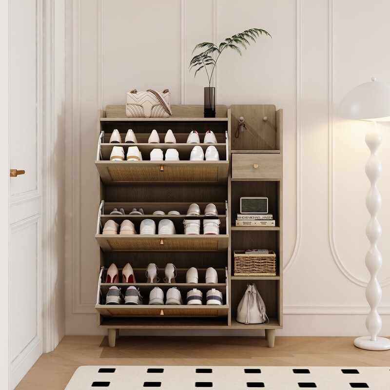 Light Wood Bohemian Eclectic Shoe Storage Bed Bath Beyond