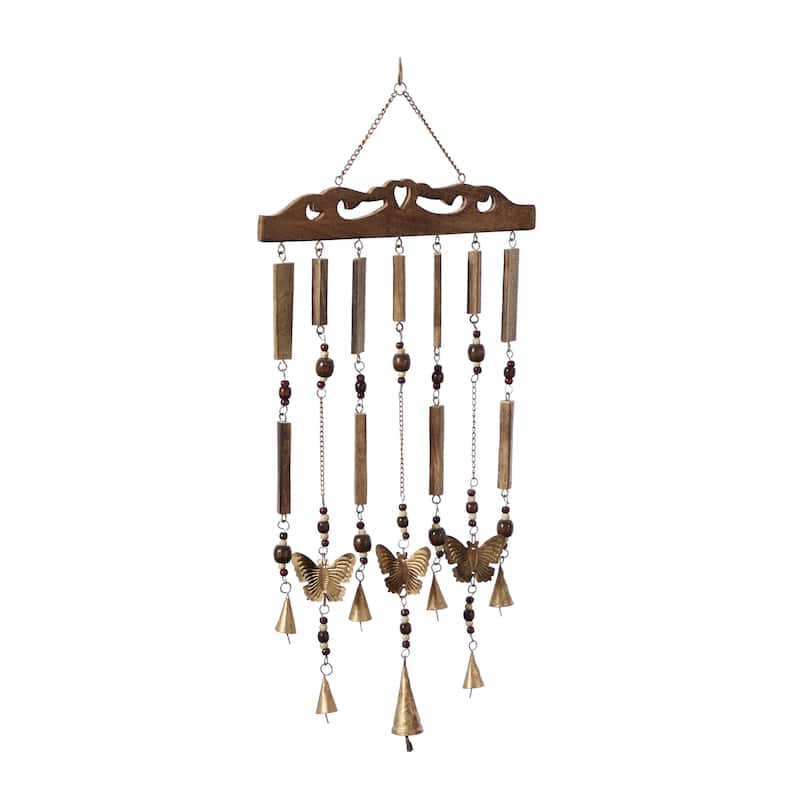 Wood Butterfly Indoor Outdoor Windchime with Beads and Cone Bells - Brown - Roche River Decor