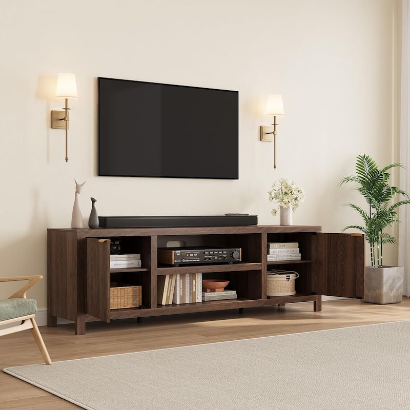 Fluted TV Stand for 80 inch TV, Entertainment Center with Adjustable Shelves - N/A