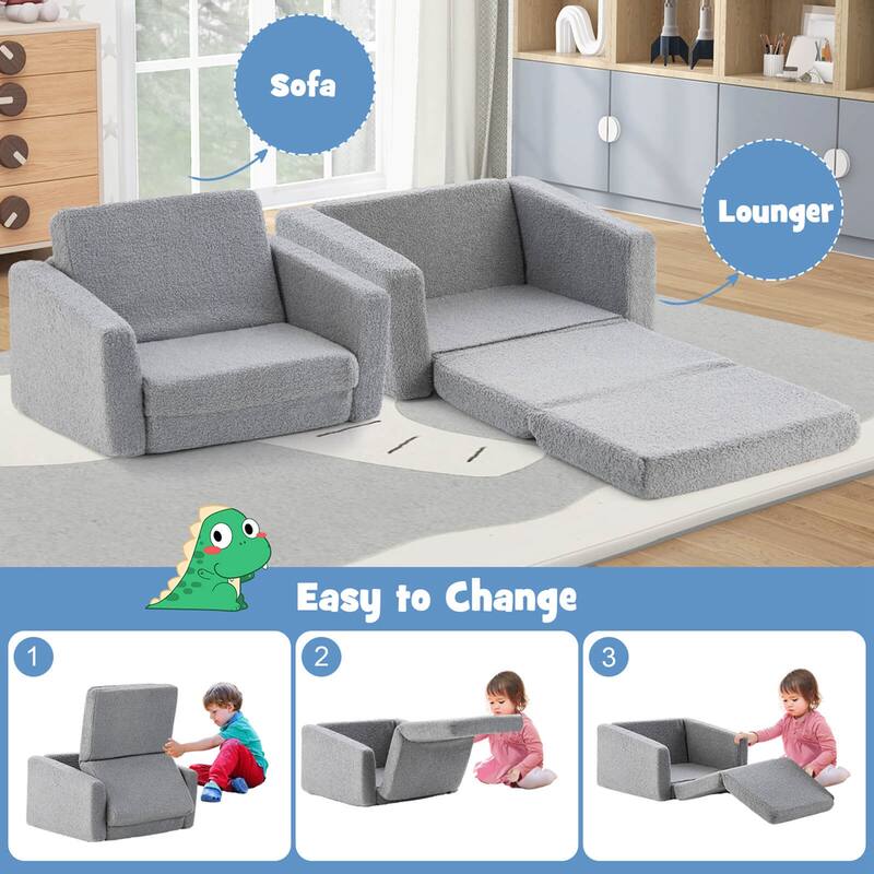 2-in-1 Toddler Fold out Couch Children's Convertible Sofa to Lounger