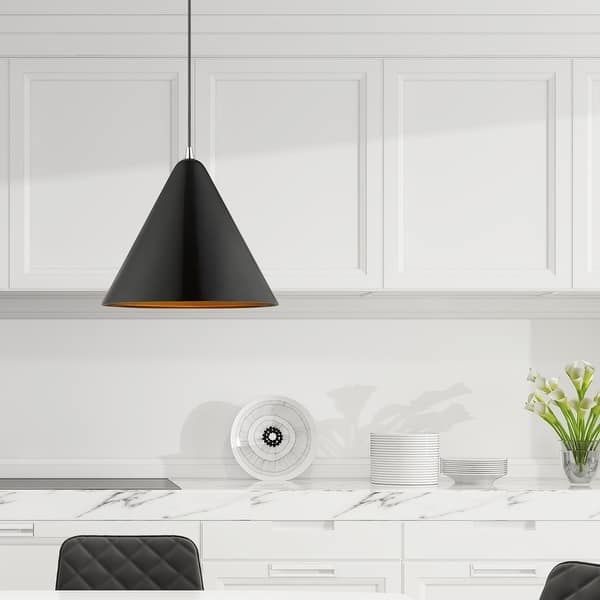 slide 1 of 38, Livex Lighting Metal Cone Shade 1-light Mini Pendant - 14"Dia. x 18"-75"Adj. H
