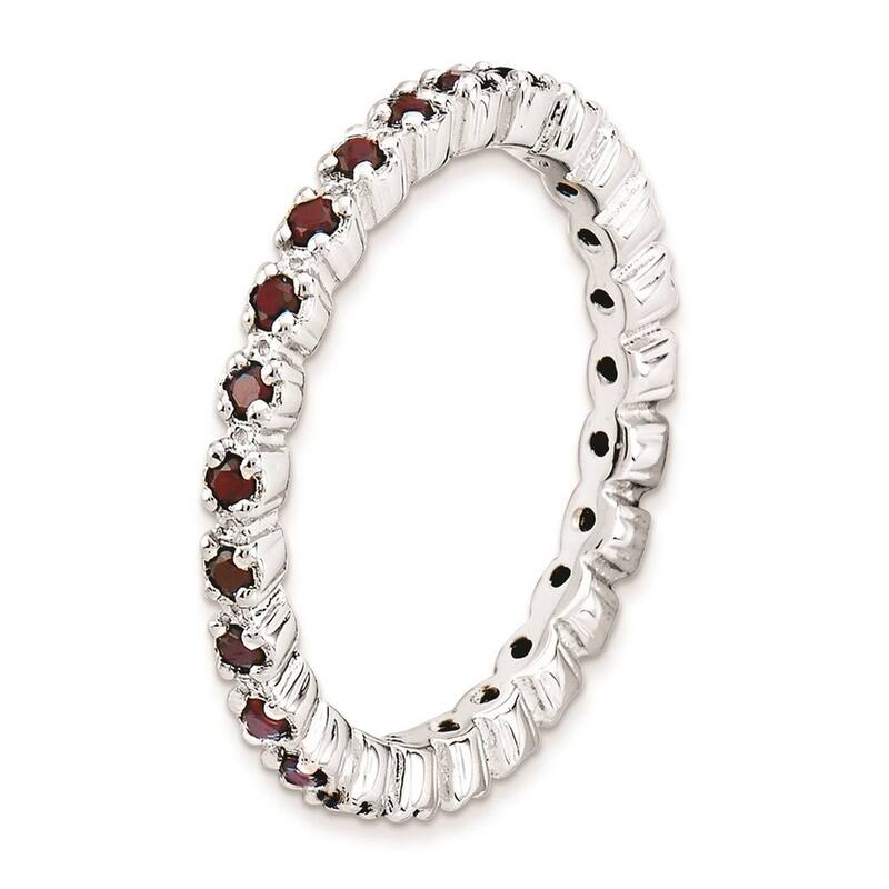Curata 925 Sterling Silver Polished Prong set Patterned Stackable Expressions Garnet Ring