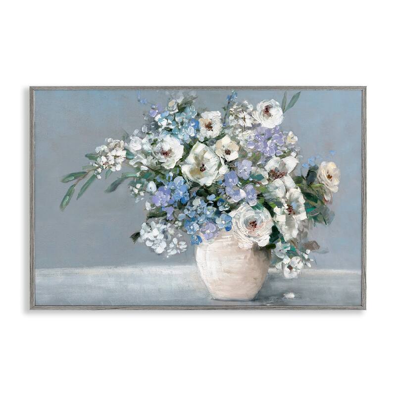 Stupell Elegant Blooms on Blue Framed Giclee Art Design By Sally Swatland - 30 x 20 - Grey