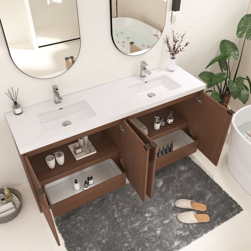 Milano 72" Freestanding Bathroom Vanity with Double White Sink