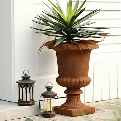 Terracotta Brown MgO Indoor/Outdoor Urn Planter, 17.2" Diameter - 23.63" H