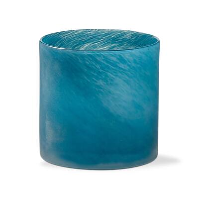 Blasted Blue Glass Candleholder for Pillar Candles 4 in H x 4 in Dia Perfect for Summer Decor